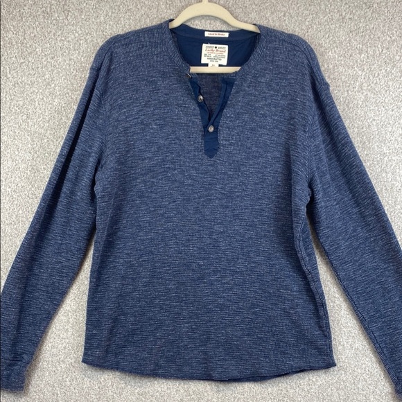 Lucky Brand thermal Lived In Henley tee blue XL unisex y2k waffle knit grunge - Picture 1 of 8